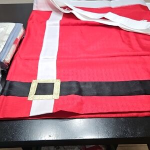 Santa-Suit Themed Red Shower Curtain with Gold Buckle
